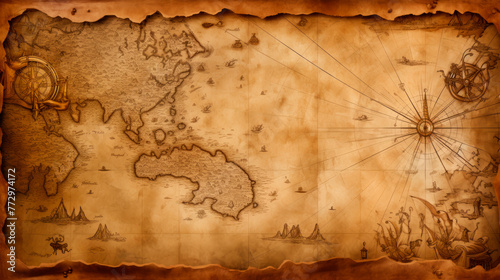 Old map with compass and world map