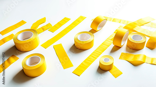 Yellow adhesive tape pieces on white surface