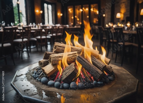 The crackling of burning wood evokes a cozy, inviting campfire ambiance