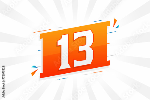 13 number vector font alphabet. Number 13 with decorative element stock vector