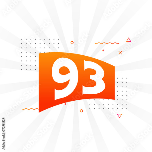 93 number vector font alphabet. Number 93 with decorative element stock vector