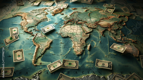 world map made from money, business concept