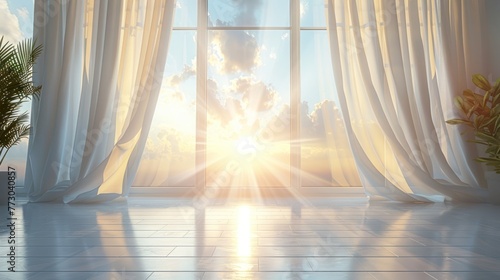 Sunlight shining through closed curtains in a room