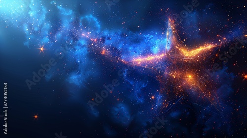 Stars with blue abstract background. Abstract geometric background. Wireframe light connection structures. Modern 3D graphic concept. Isolated modern illustration.