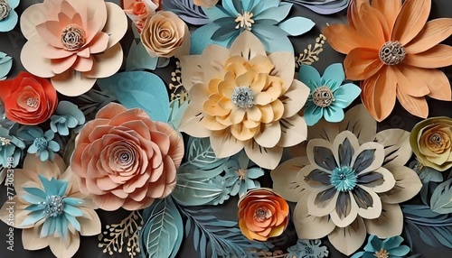Elegant Peach and Teal Paper Flower Backdrop