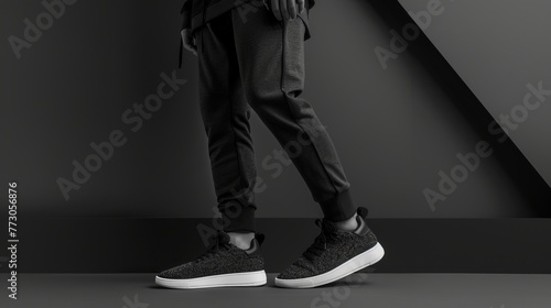 A black and heather grey jogger isolated on a background, showcasing the design's simplicity and versatility