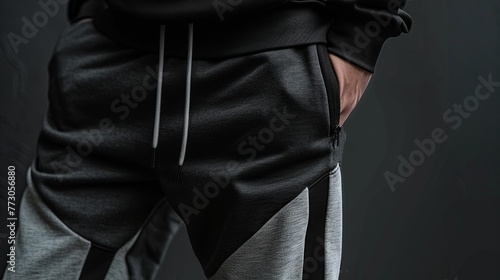A black and heather grey jogger isolated on a background, showcasing the design's simplicity and versatility
