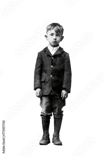 Old style photo of a young boy isolated image