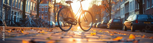 Bicycle, Sustainable transport, City streets, Clear sky, Photography, Rembrandt lighting, Vignette