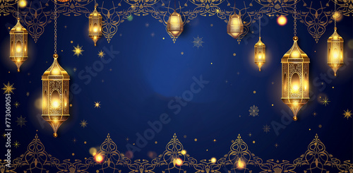 Dark Blue and Gold Islamic Background for Eid and Laylat al-Qadr