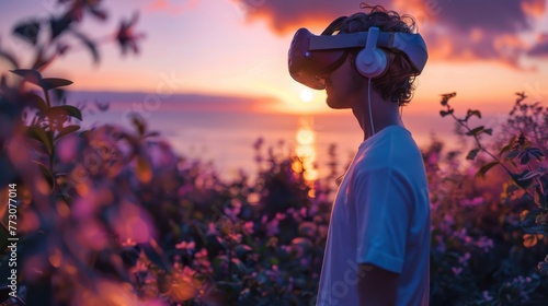 VR headset experience of walking through growth graphs, dusk, virtual, interactive triumph