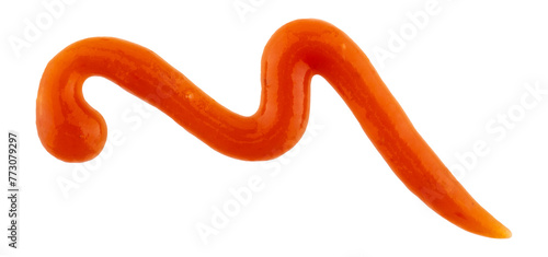 tomato Ketchup smear, ketchup splash swirl, top view, isolated on a transparent background, textured graphic element