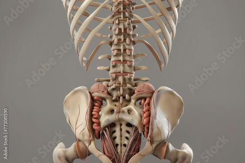 Detailed medical of anatomy 3D illustration with inflamed a pathology lumbar spine AI Generative