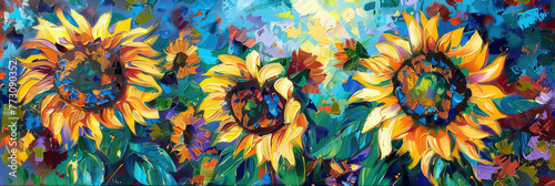 colorful sunflowers in style of a painting
