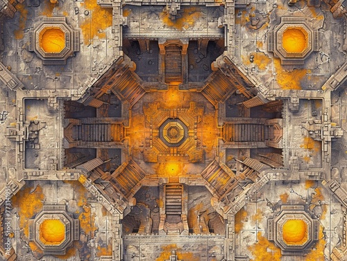 Crypts of Lieberk hn with Paneth cells, top view, soft orange and yellow niche, detailed architecture, clear action