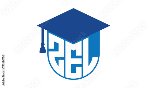 ZEL initial letter academic logo design vector template. school college logo, university logo, graduation cap logo, institute logo, educational logo, library logo, teaching logo, book shop, varsity
