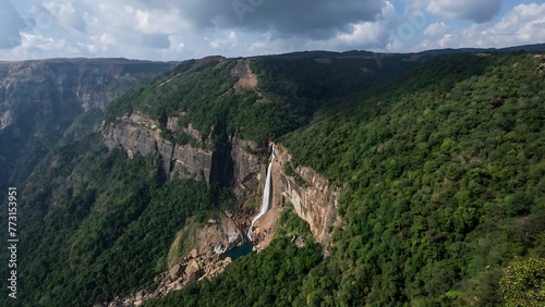 Scenic view of Nohkalikai waterfall at Cherapunji Meghalaya in India