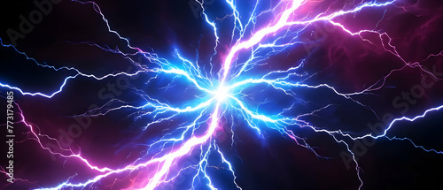 Electrical Synapse. Plasma Sparks. Vibrant Blue and Pink Lightning Energy. Dynamic Electricity.