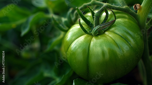 Zbliżenie na niedojrzały owoc pomidora