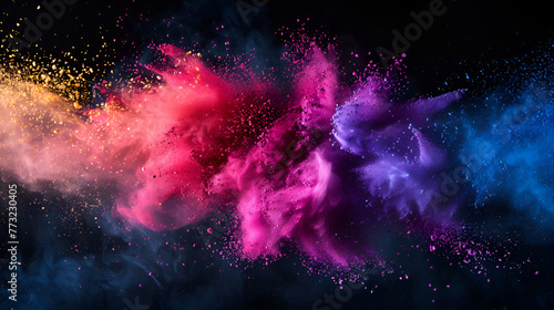 Holiday Abstract shiny color powder cloud design element ,Colored powder explosion on black background 
