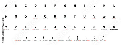 Morse code font sets vector silhouette isolated on white background.Message information in digital language with visual symbols. Vector eps10