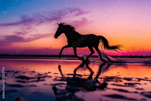 a horse running on the beach