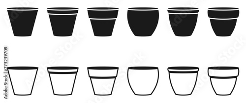 flower pots icon set. flat design vector illustration isolated on white background.