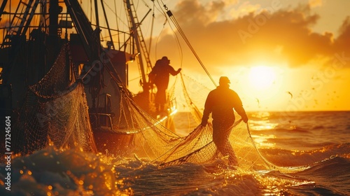 Fishing in the North Sea. Fishing boat with fishermen on the high seas