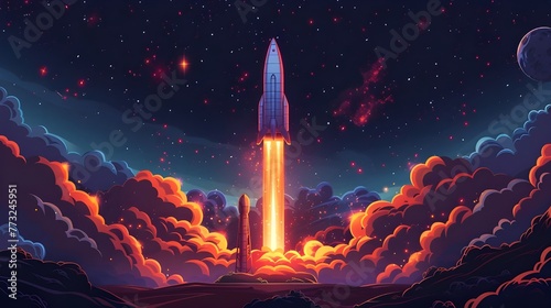 Digital illustration of a rocket taking off