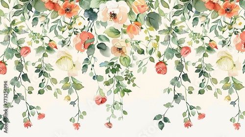Floral Garland Create a pattern featuring a garland of watercolor flowers draped across the fabric Add leaves, vines, and tendrils for a whimsical