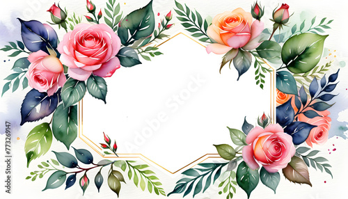 Floral circular frame isolated on transparent background with decorative rose flowers. png with alpha channel. Greeting card design for wedding, birthday, valentine etc. 花の円型フレーム。 アルファチャンネル付きのpng