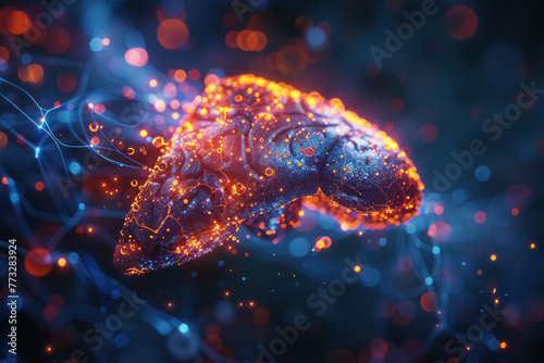 3D visualization of a human liver highlighting areas affected with disease