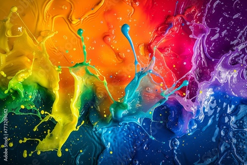  A background with multiple colors, water splashes at the base, and a rainbow appearing midway