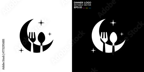 Vector design template of spoon and fork combined with moon logo, dinner, restaurant, icon symbol EPS 10