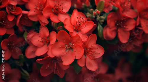 Zbliżenie na czerwone kwiaty z gatunku Rhododendron japonicum