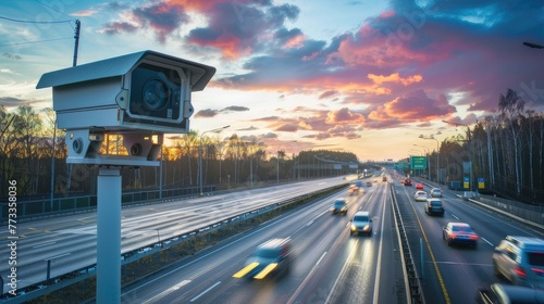 On the Ring Road, a speed camera monitors traffic, enforcing safety measures for highway compliance. Invest in road safety.