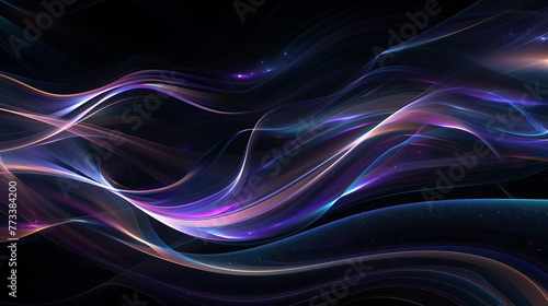 Abstract background with black, blue and purple space waves, digital illustration