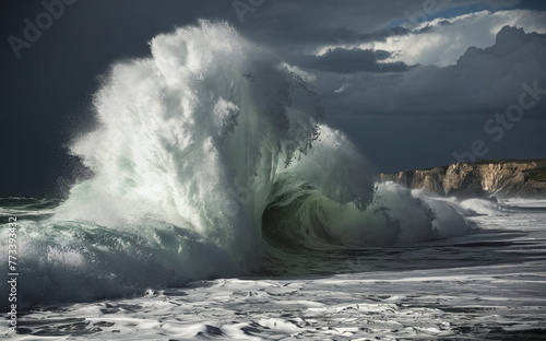 "Oceanic Chaos: The Intensity of a Stormy Sea Wave in Full Force"