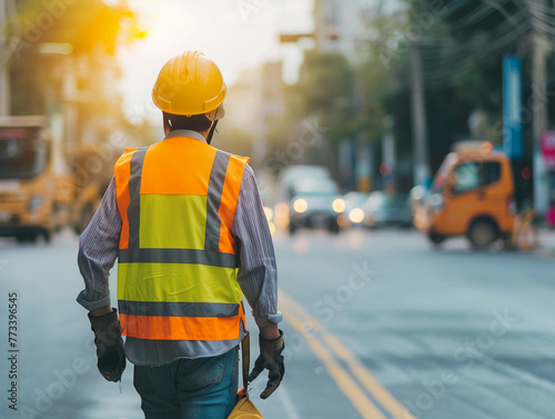 Urban Construction Worker in Reflective Vest