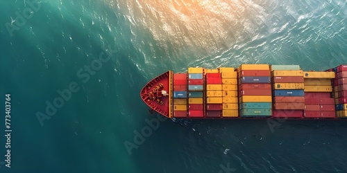 A busy port with containers being loaded onto a cargo ship showcasing global trade and logistics. Concept Global Trade, Cargo Ship, Logistics, Busy Port, Container Loading