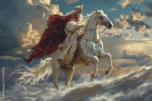 Victorious Jesus Christ as King on White Horse Overcoming Evil Forces - Biblical Illustration