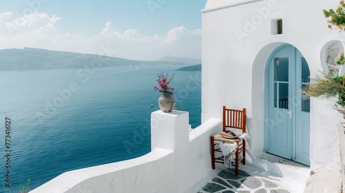 greek mediterranean house by the sea, concept of travel and tourism