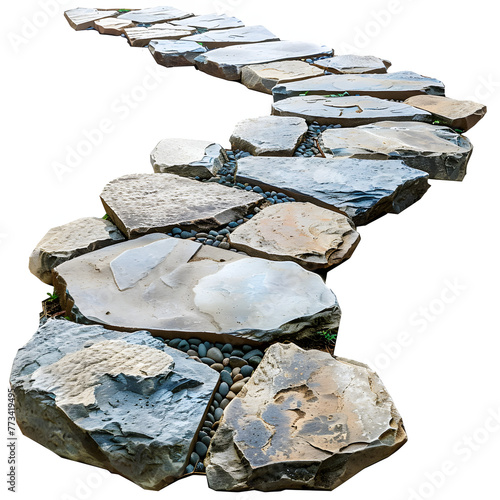 Stone pathway isolated on white background, text area, png 