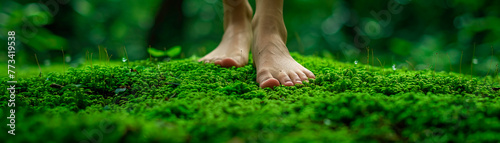 Explore the symbiotic relationship between nature and humanity as you walk barefoot on lush green moss