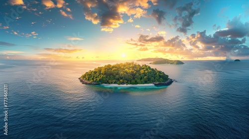 Panoramic view of beautiful sunset on tropical island.AI generated image