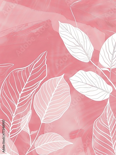 botanical print leaf outline and silhouette modern pink and white --ar 3:4 Job ID: b8702512-8dde-4dbe-95fc-7431ed520a91