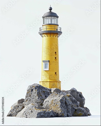 lighthouse on the coast isolated on white background