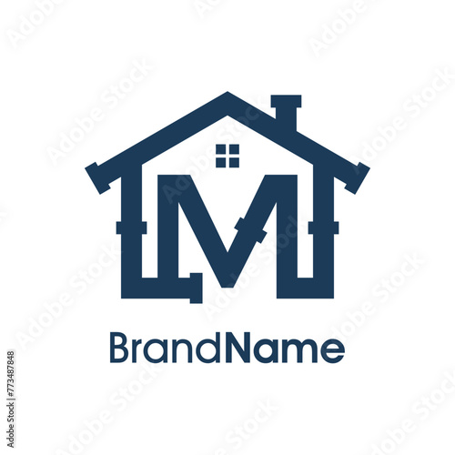 Modern Initial M Home Plumbing Logo