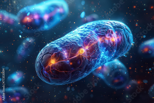 vibrant microscopic view of illuminated mitochondria in human cell, detailed and colorful scientific illustration