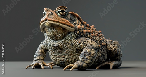Toad with warty skin, eyes bulging, sitting patiently.